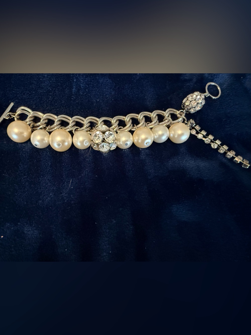 Pearl and Crystal Statement Bracelet - silver Tone